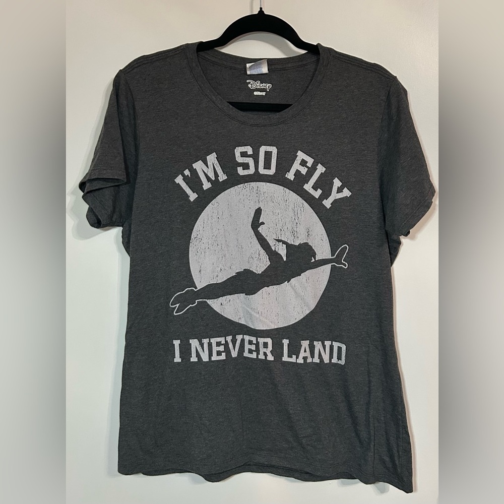 Disney / Charcoal T-Shirt with Peter Pan Graphic / I’M SO FLY I NEVER LAND
